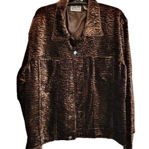 Chico's women's brown long-sleeved faux fur silk lining jacket size 2 (12-14)
